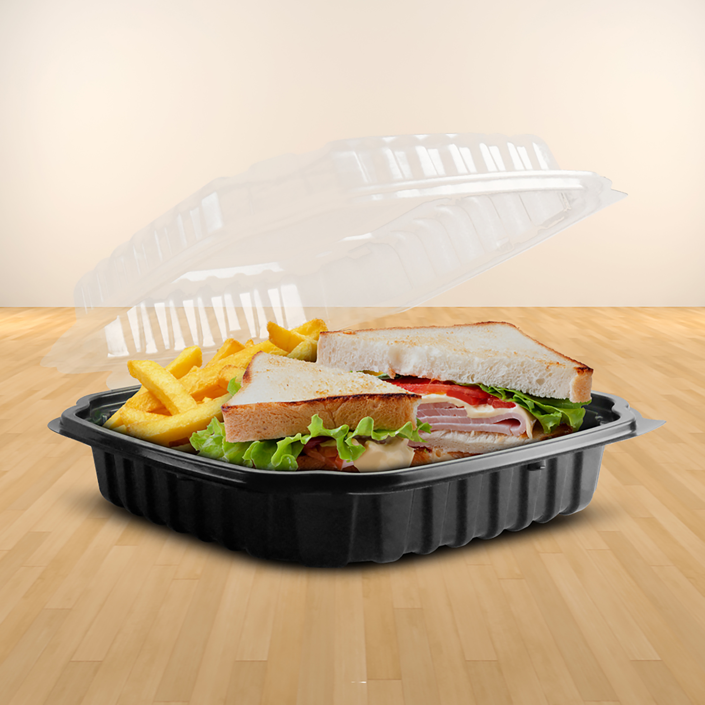 Culinary Basics® Take-Out Container Hinged 9X9X2.74 IN PP Black