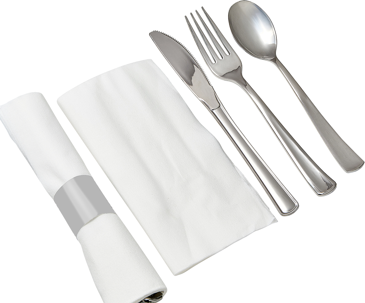 Victoria Bay 4PC Cutlery Kit PS Silver Heavy Pre-Rolled Banded
