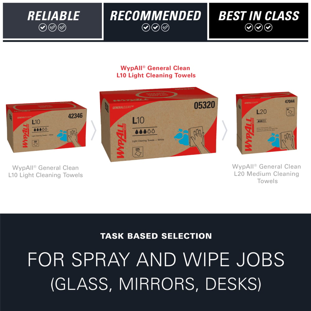 WypAll® L10 General Purpose Wipe 9X10.25 IN 1 White Pop-Up Box
