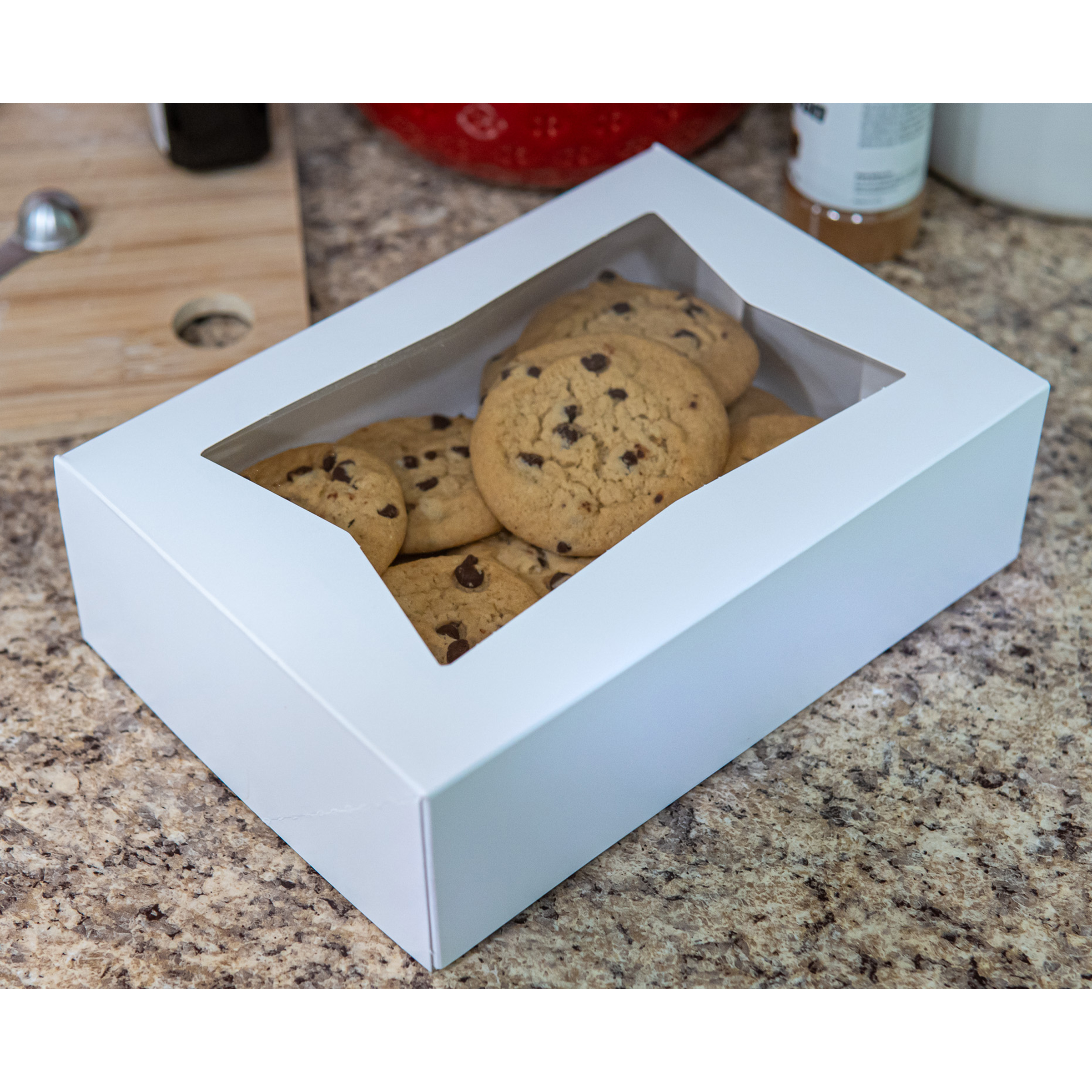 Bakery Box 12X8X2.25 IN SBS Paperboard White Rectangle 6 Corner