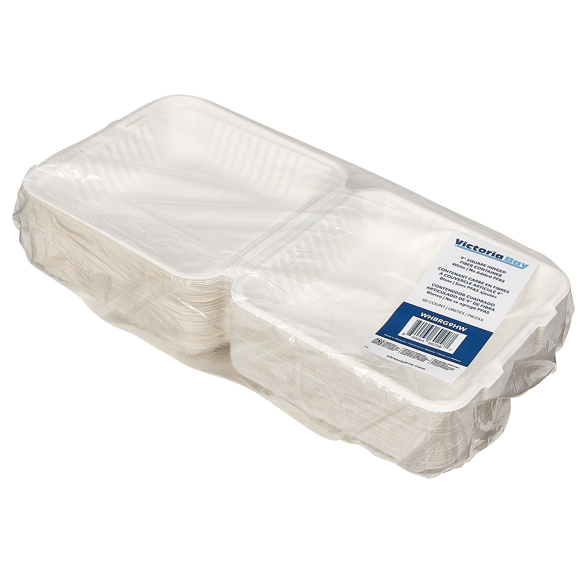 Victoria Bay Take-Out Container Hinged 9X9X3 IN Plant Fiber White