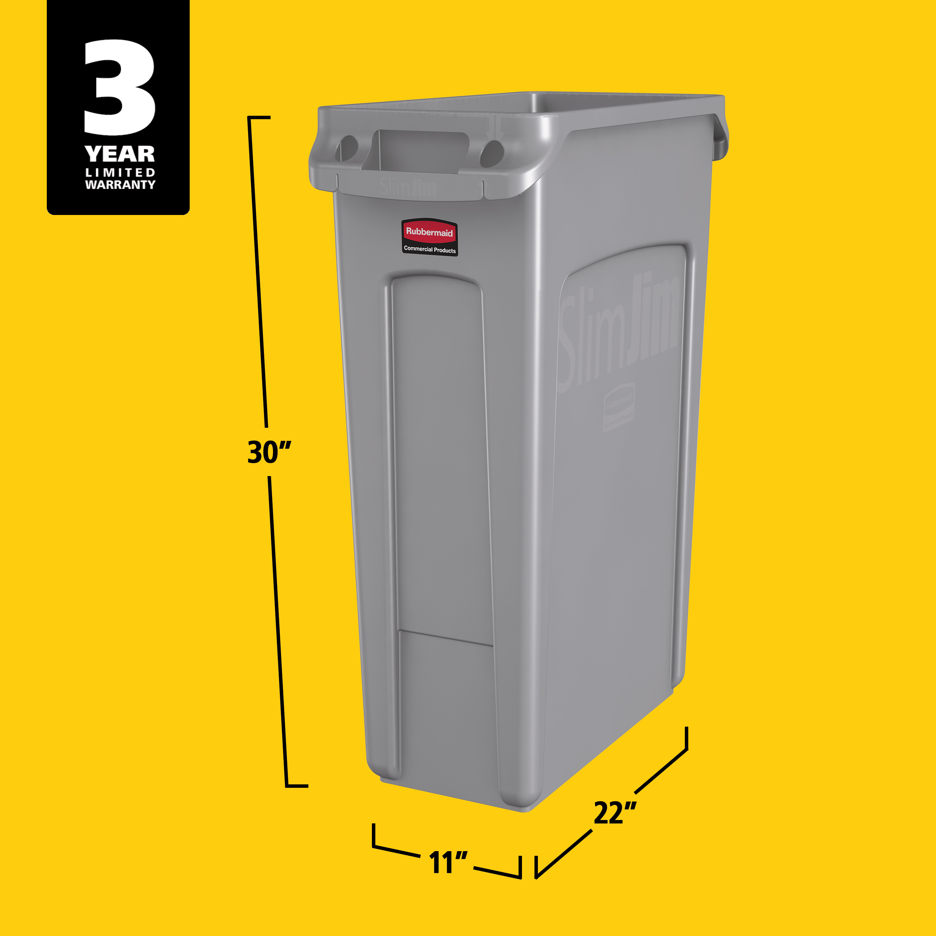 Slim Jim® Trash Can 22X11X30 IN 23 GAL 92 QT Gray Rectangle Resin