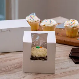 Cupcake Box 4X4X4 IN SBS Paperboard White Square Lock Corner Tuck