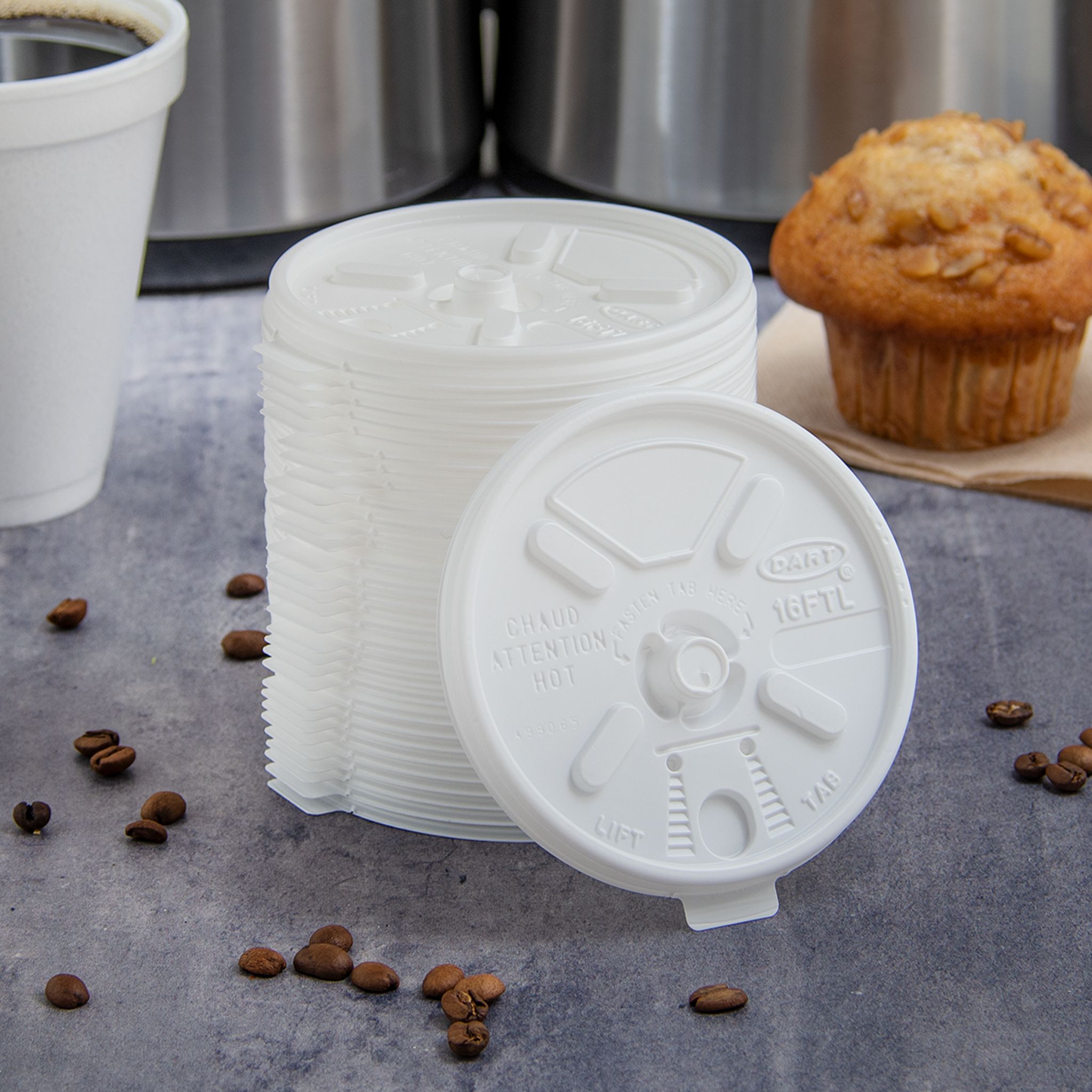 Dart® Lid Flat 3.8X0.4 IN HIPS White For 12-24 OZ Hot Cup Lock Tab