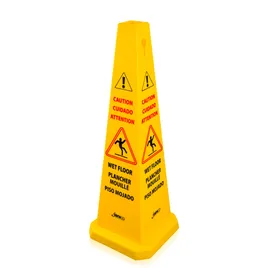 Safety Cone 36 IN Caution Wet Floor Yellow Plastic Multilingual 1