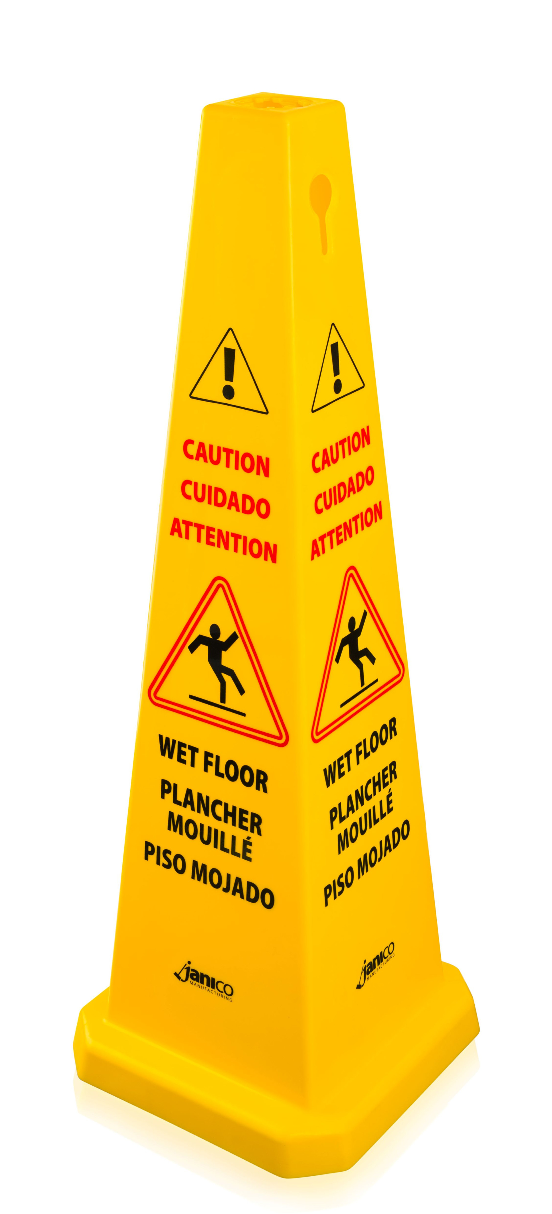 Safety Cone 36 IN Caution Wet Floor Yellow Plastic Multilingual 1
