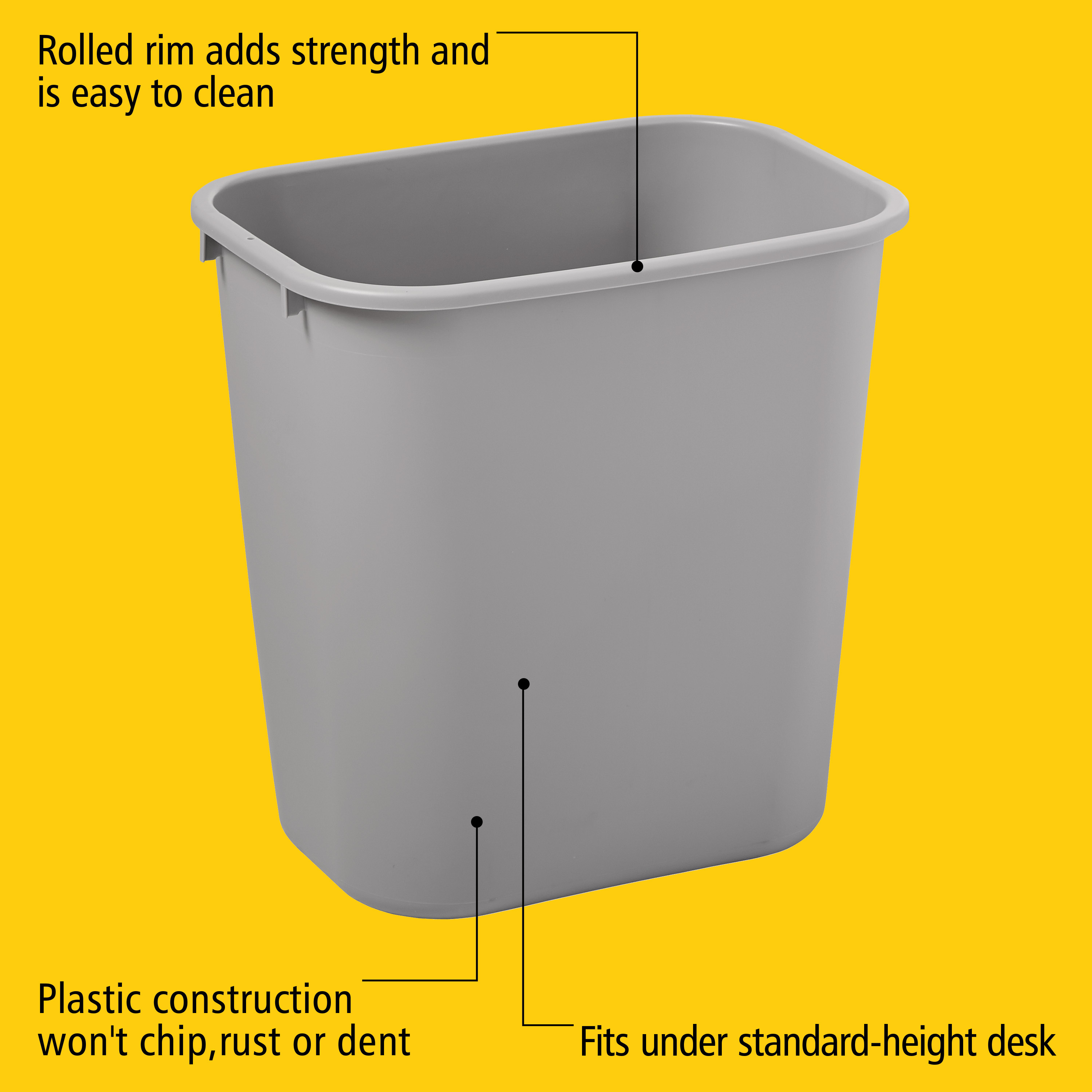Trash Can 14.5X10.5X15 IN 7 GAL 28 QT Gray Rectangle Resin