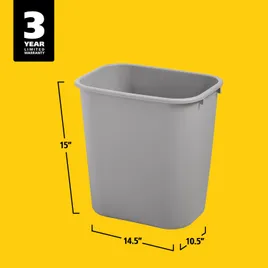Trash Can 14.5X10.5X15 IN 7 GAL 28 QT Gray Rectangle Resin