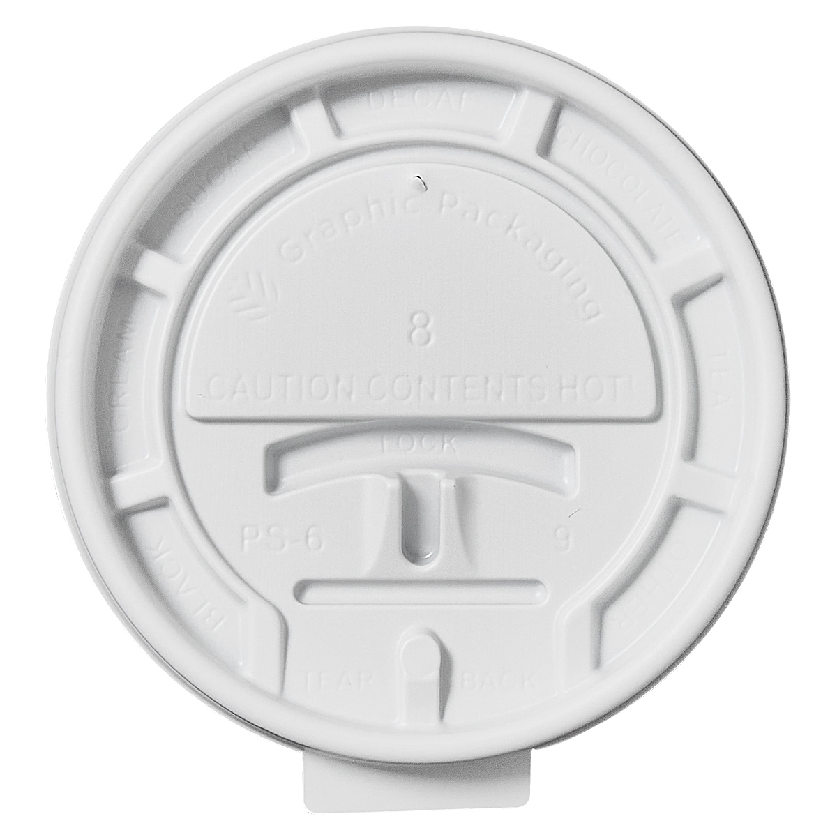 Lid Flat PS White For 8 OZ Hot Cup With Hole Lock Tab Tear