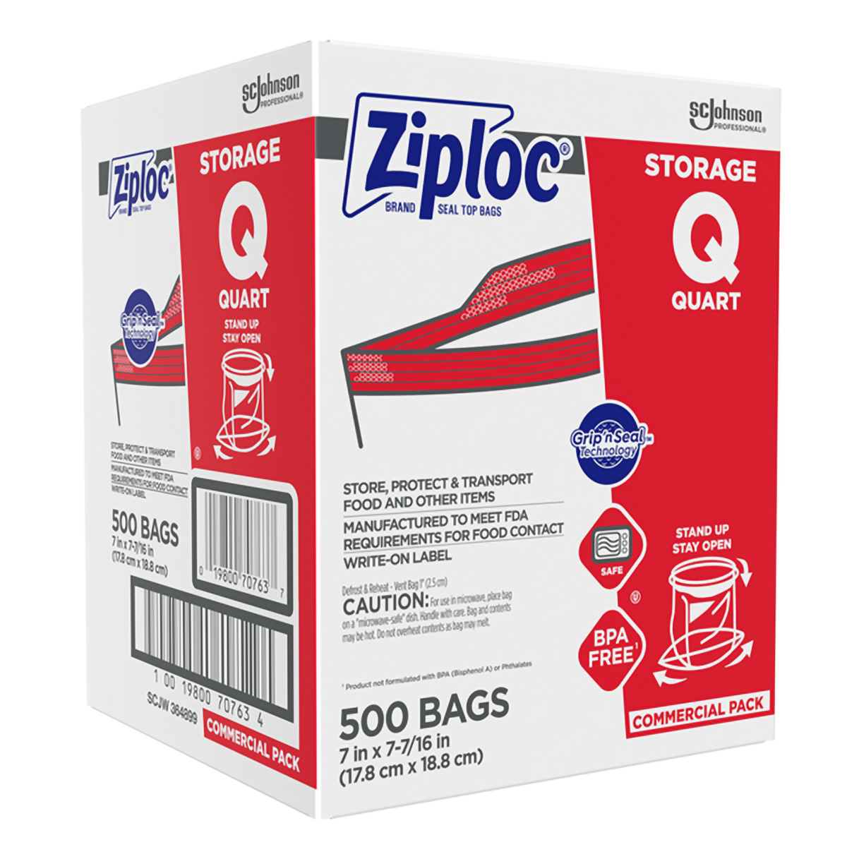 Ziploc® Storage Bag 1 QT Plastic 1.75MIL Clear With Double Zip