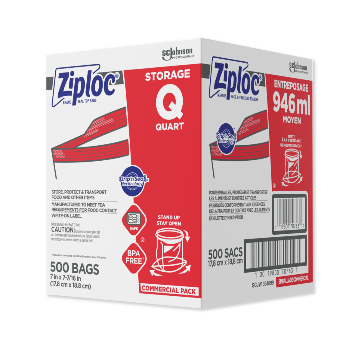 Ziploc® Storage Bag 1 QT Plastic 1.75MIL Clear With Double Zip