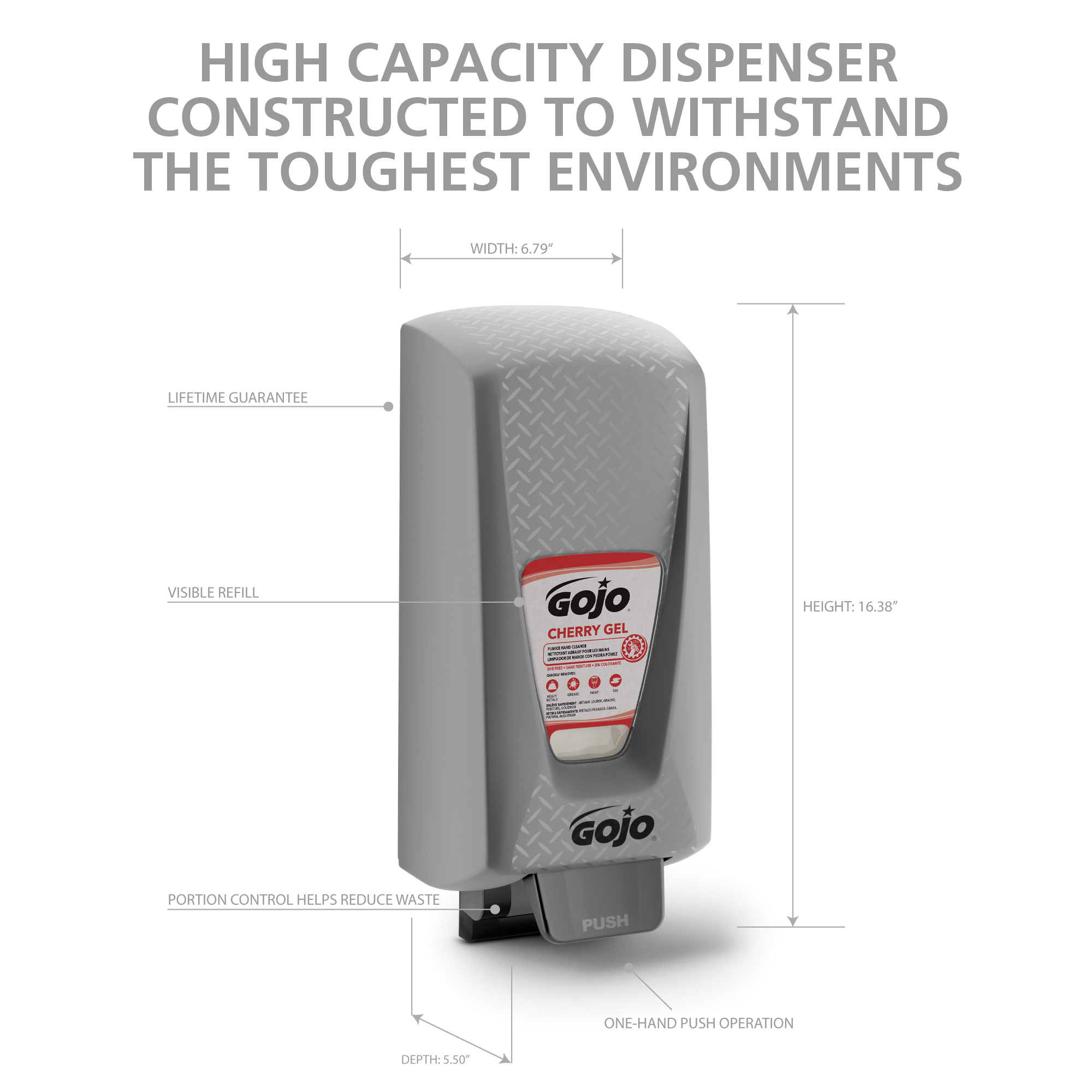 GOJO® PRO TDX 5000 Soap Dispenser 5000 mL 21.19X9.56X7.63 IN Gray