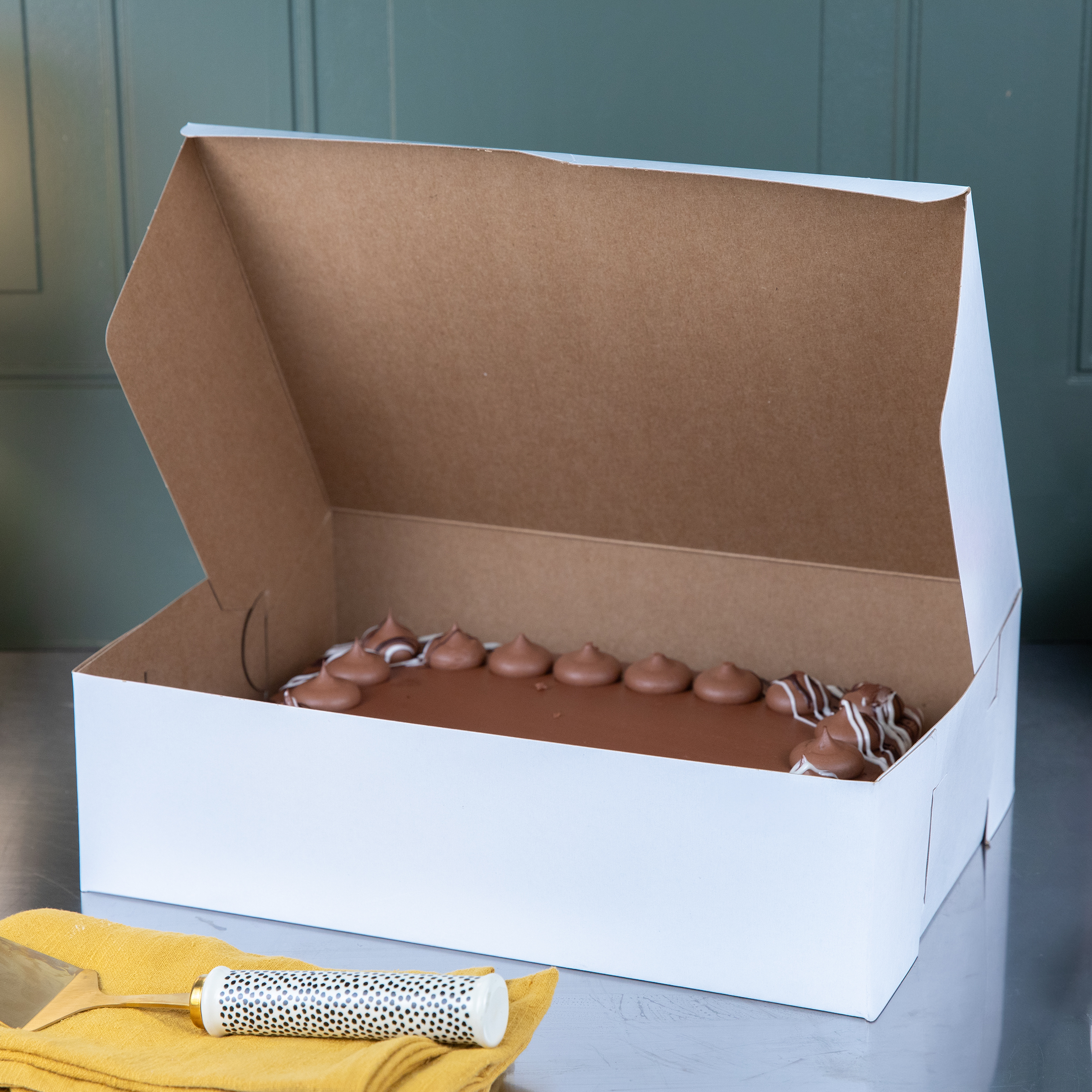 Cake Box 1/4 Size 14X10X4 IN Clay-Coated Kraft Board White Kraft
