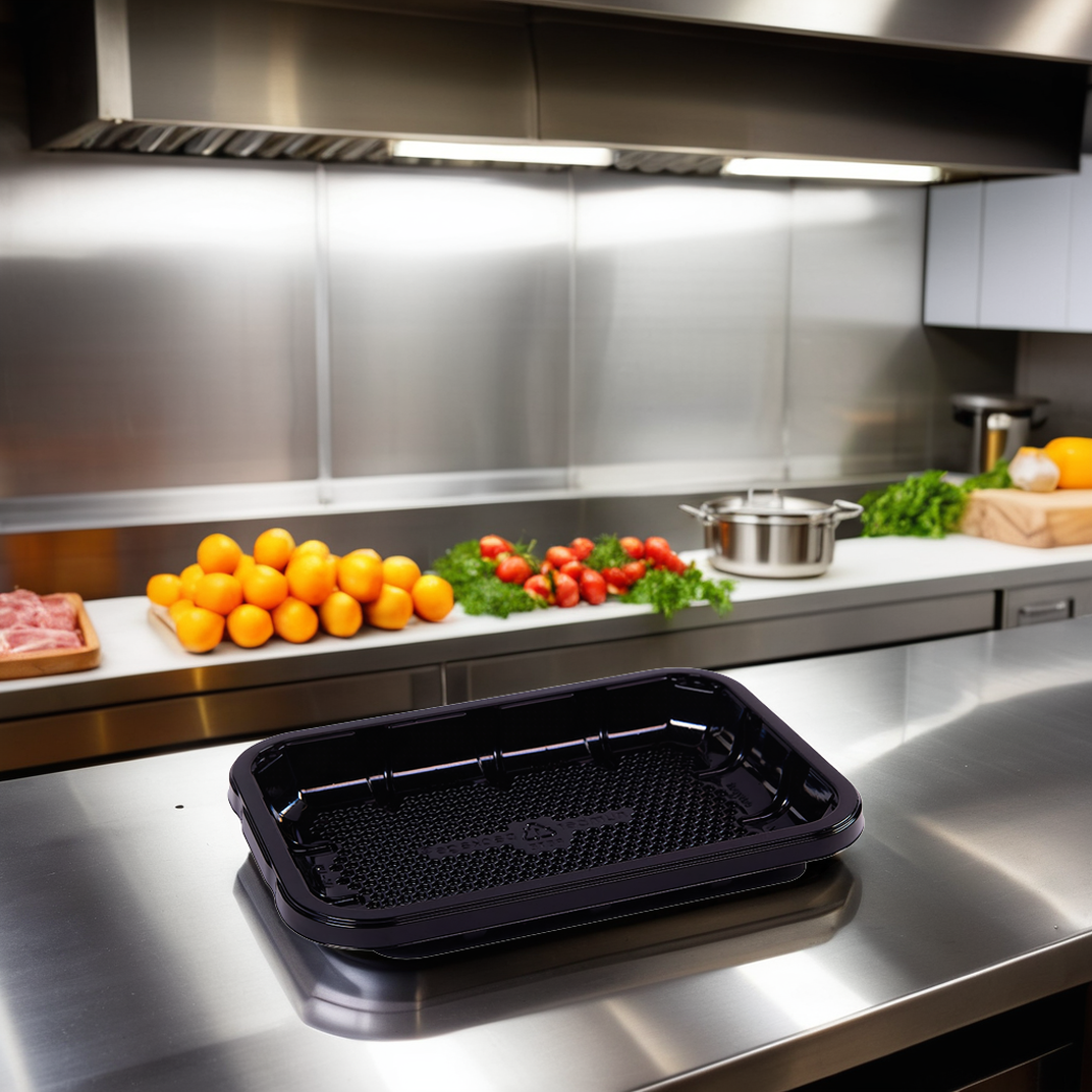 EZ-Tray 2D Meat Tray 8.25X5.25X1 IN APET Deep Black Rectangle