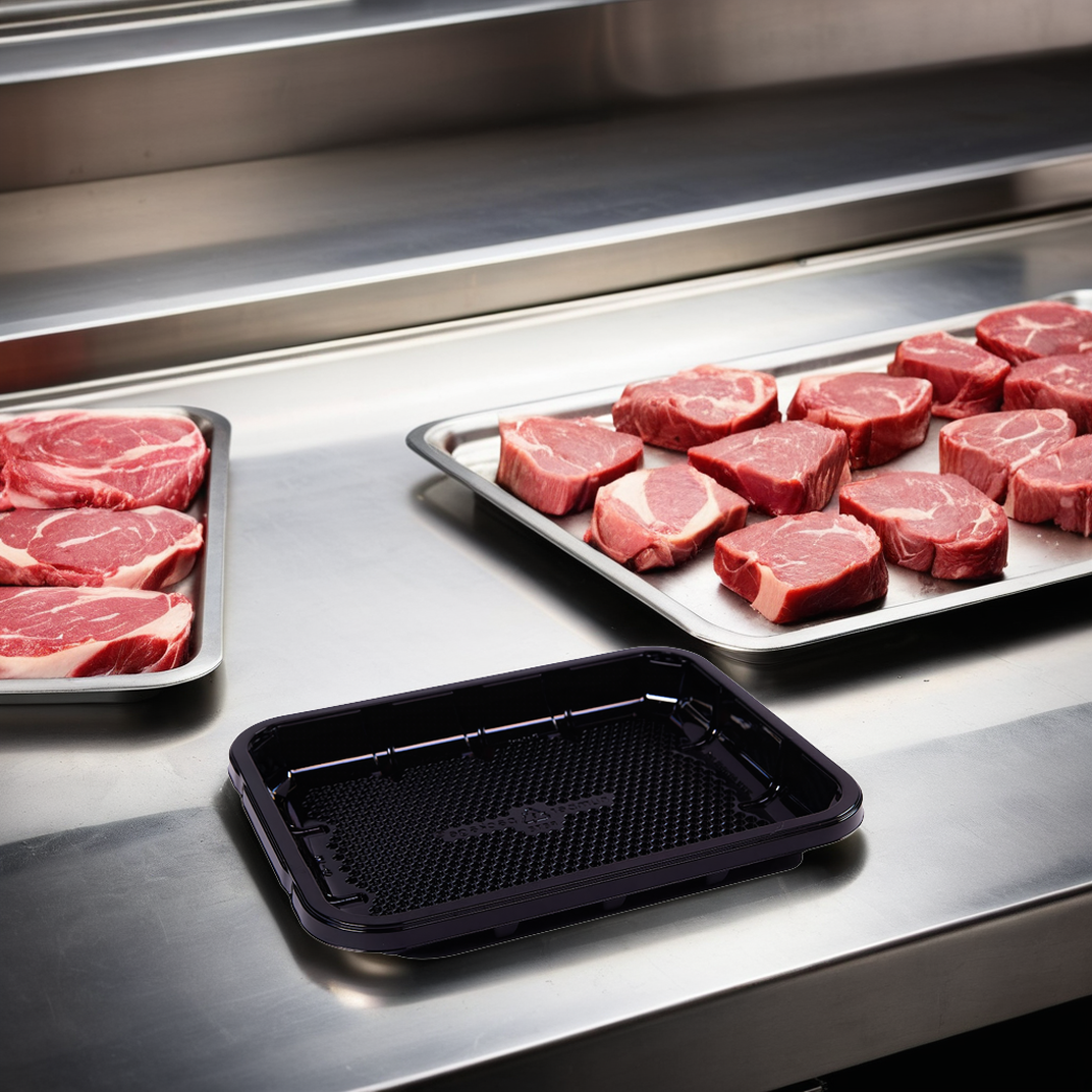 EZ-Tray Meat Tray 9.25X7.25X1 IN 1 Compartment PET Deep Black