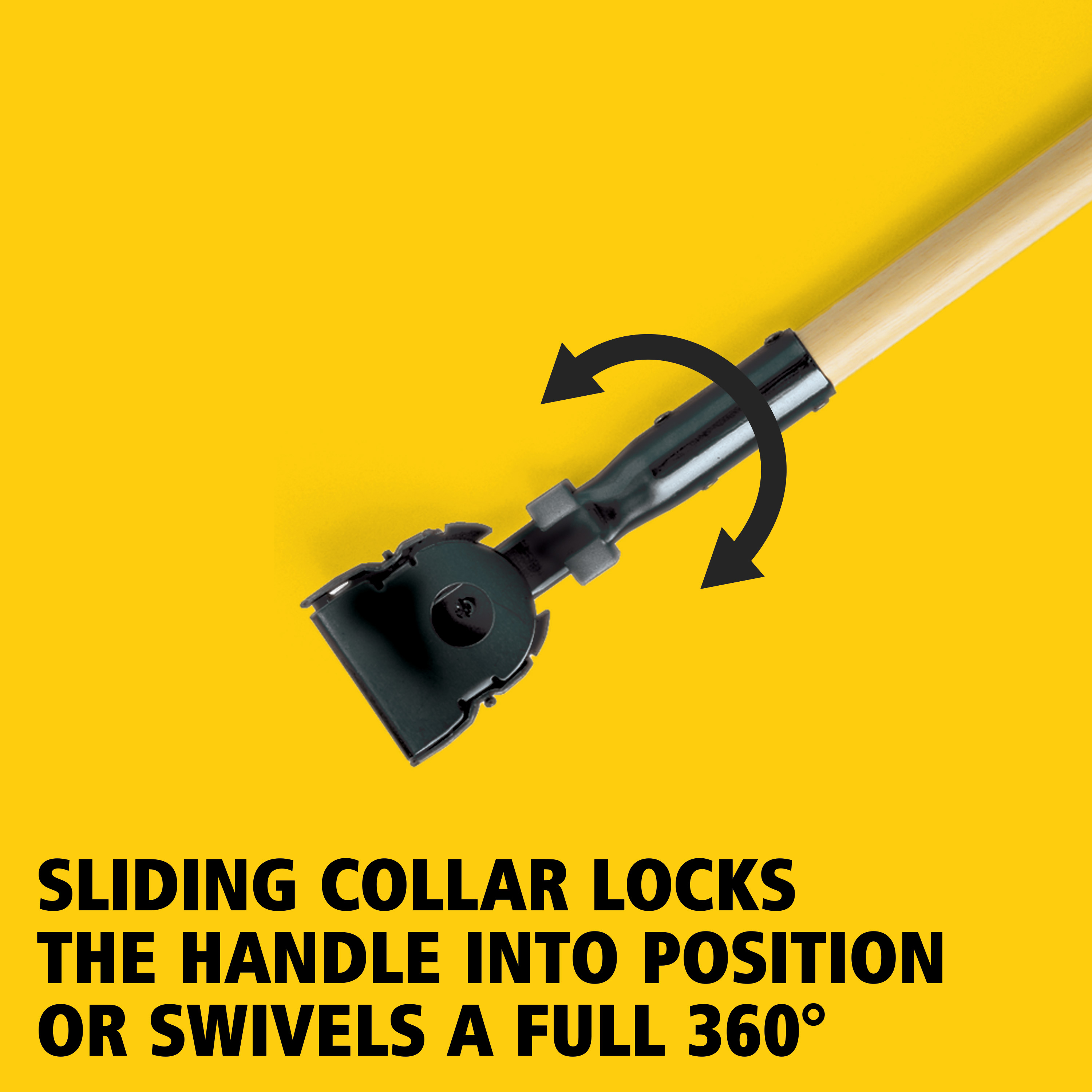 Mop Handle 60IN Natural Black Wood Snap-On Swivel 1/Each