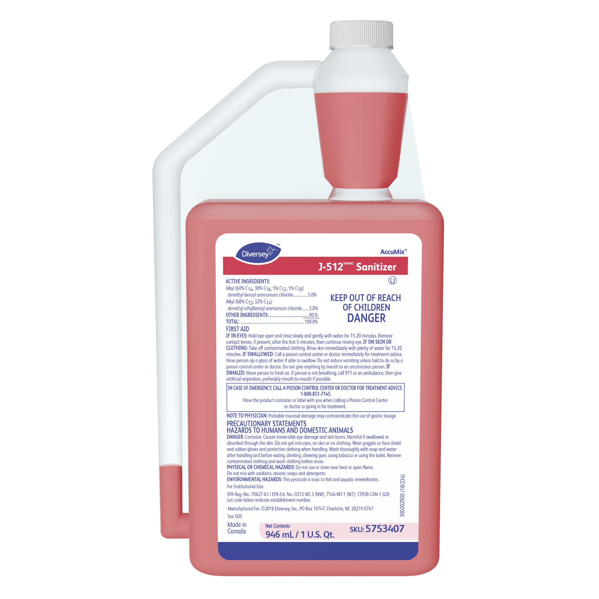 J-512 Sanitizer 32 FLOZ Multi Surface Liquid Concentrate Quat