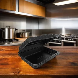 PB0110 × BEST PACKING STORE CM16 S Take-Out Container Hinged 9.25X6.5X2.25 IN PP Black 150/Case