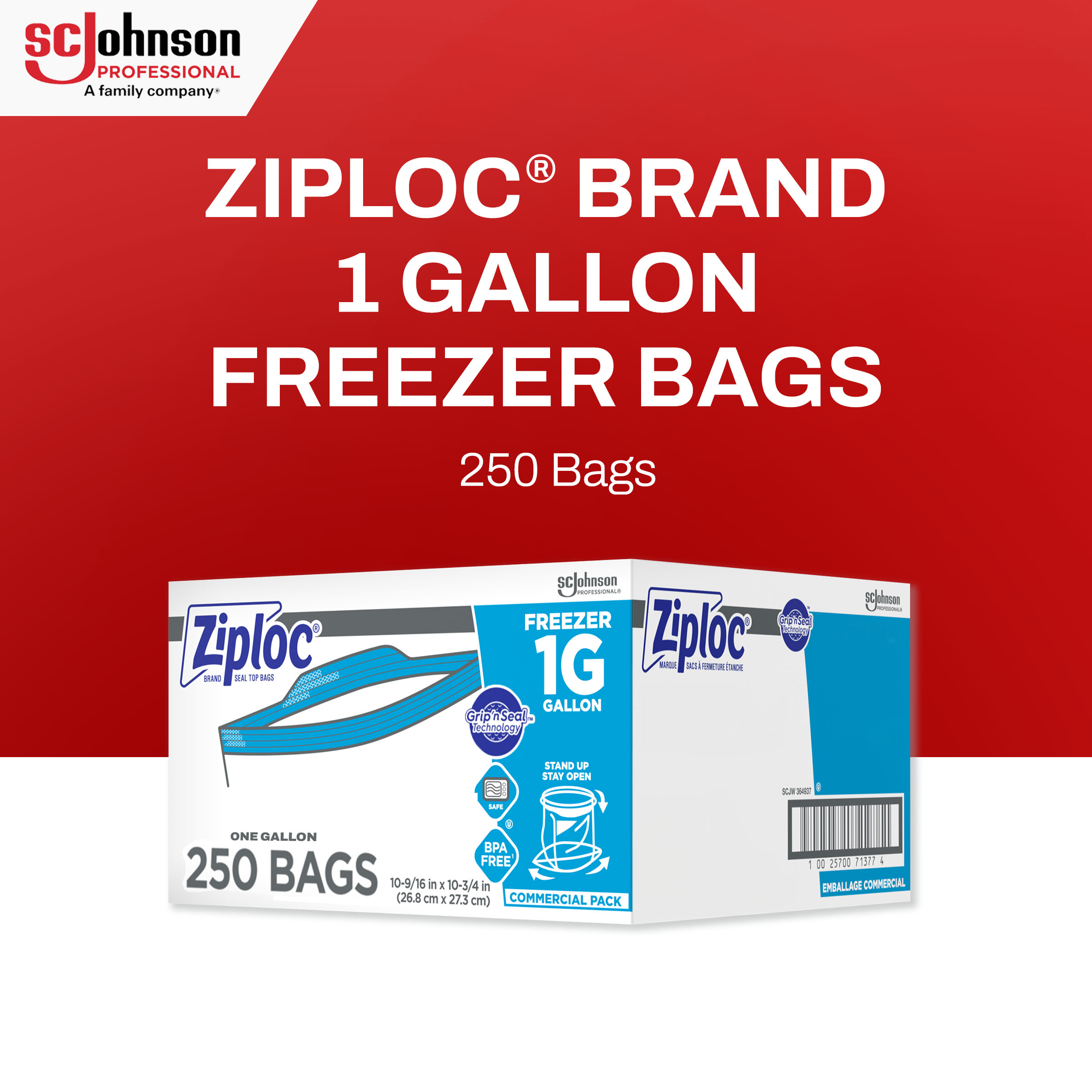 Ziploc® Freezer Bag 10.56X10.75 IN 1 GAL Plastic 1.2MIL With Zip