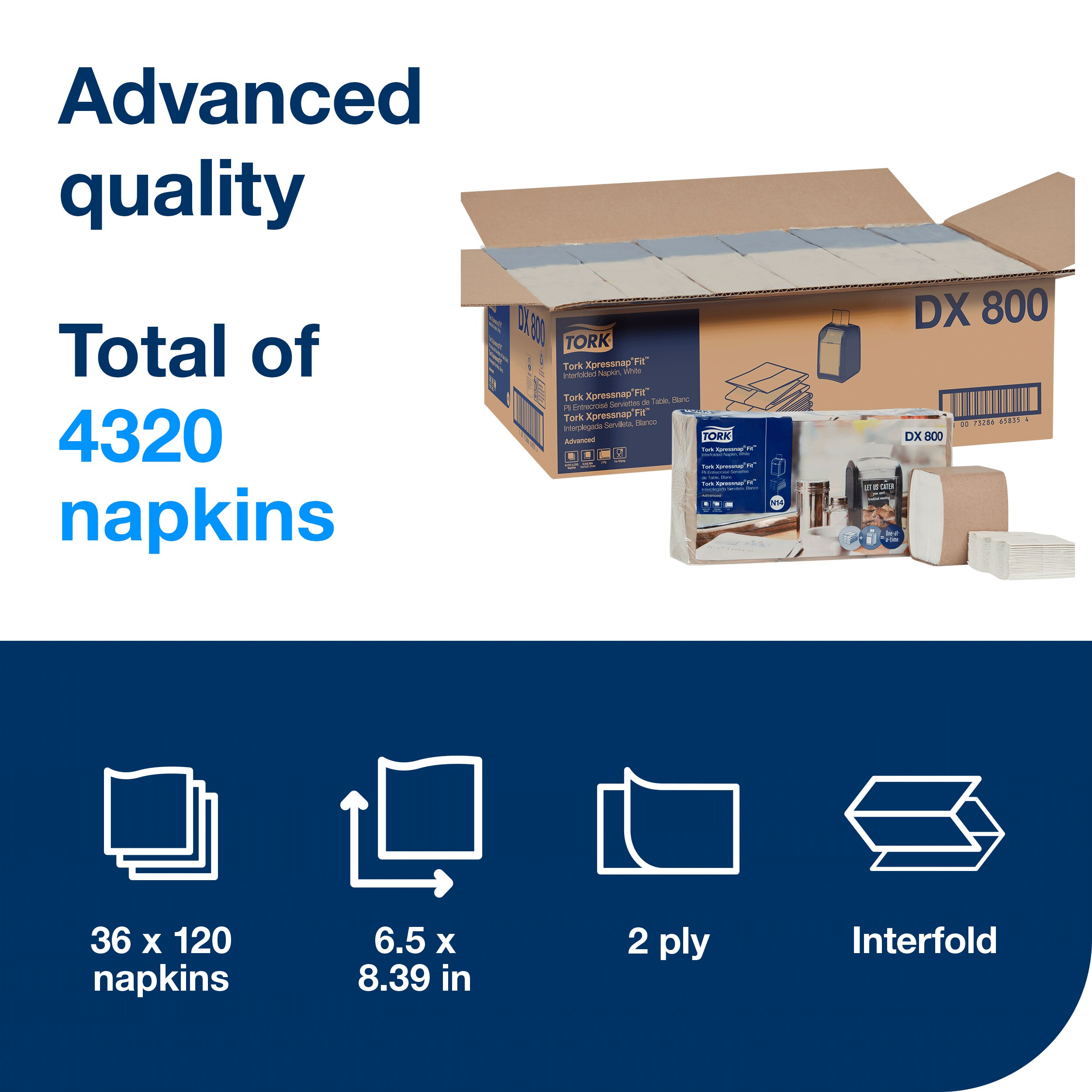 Tork Xpressnap Fit® Dispenser Napkins 8.39X6.5 IN 4.21X3.27 IN