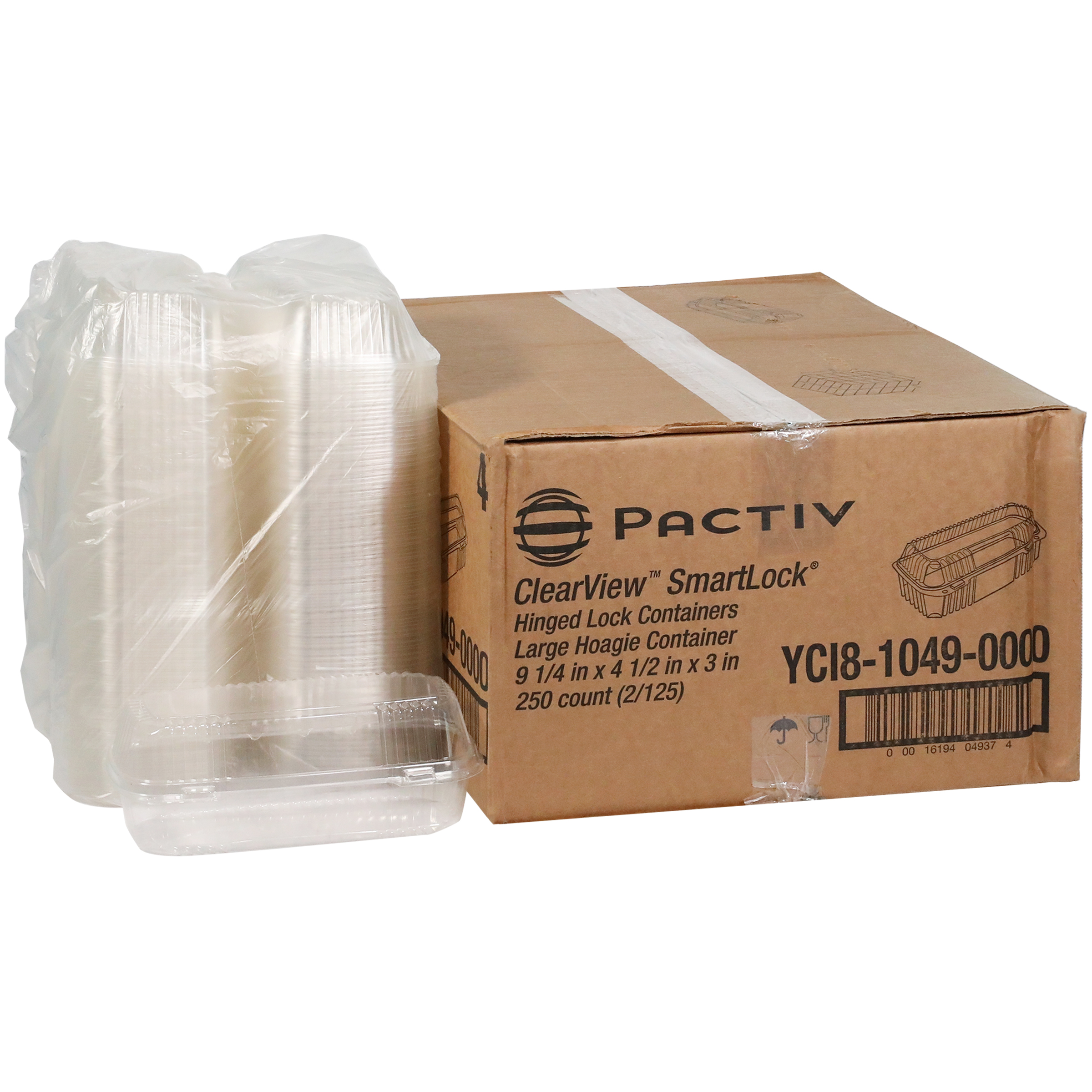 Hoagie & Sub Take-Out Container Hinged With Dome Lid 9.3X4.5X3 IN