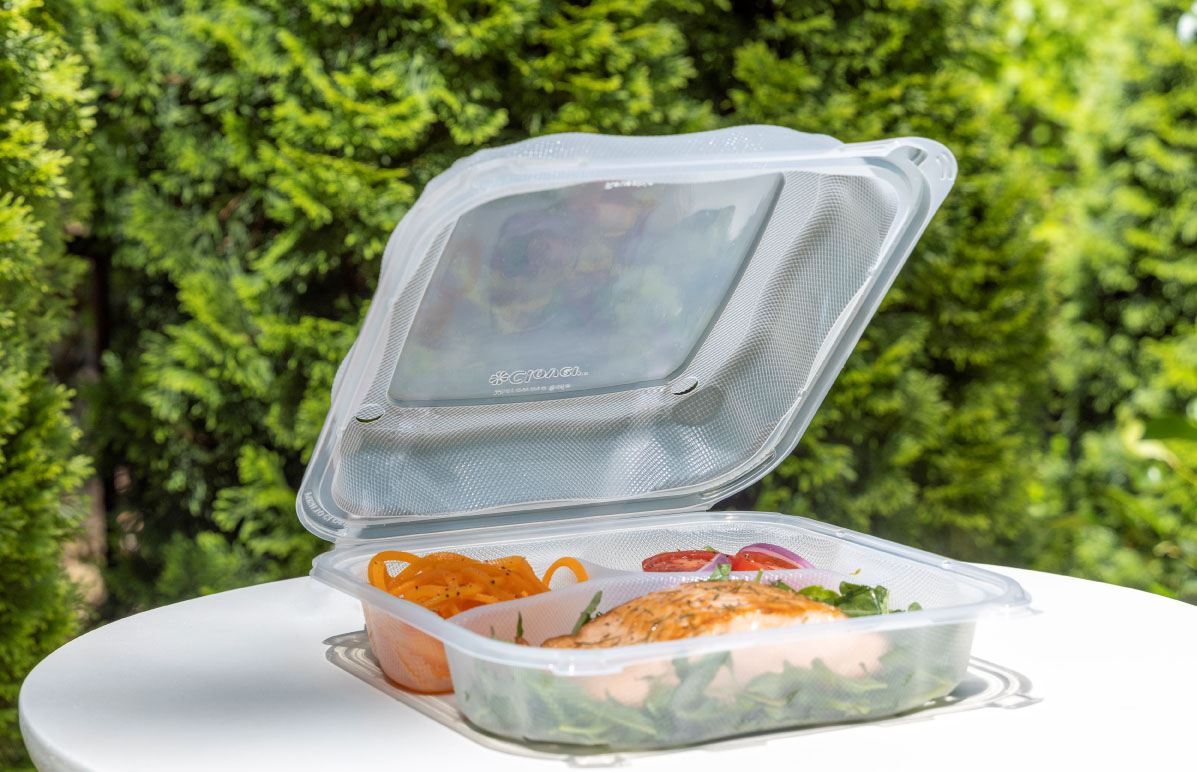 Clover Take-Out Container Hinged XL 9.23X9.23X3 IN 3 Compartment