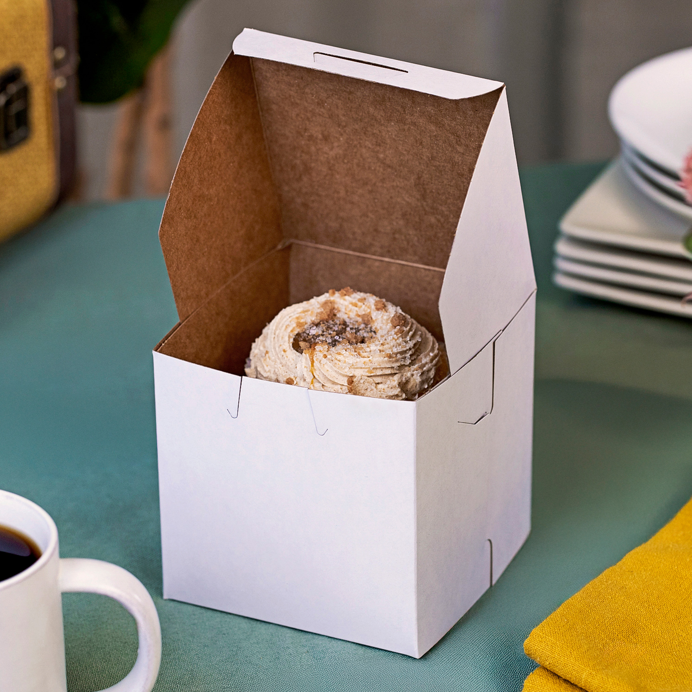 Bakery Box 4.5X4.5X4.5 IN Clay-Coated Kraft Board White Kraft