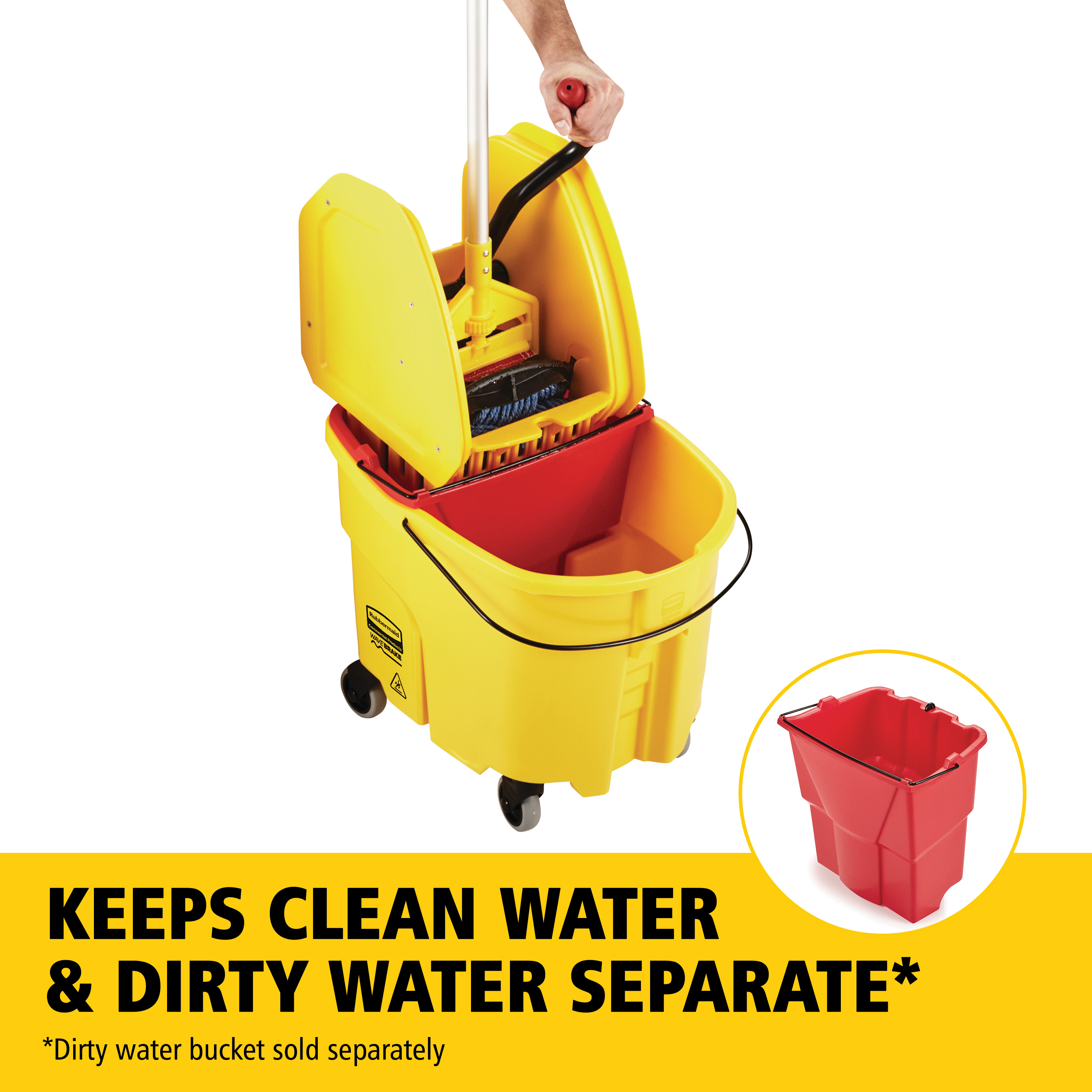 WaveBrake® Mop Bucket & Wringer 35 QT Plastic Yellow Down Press 1