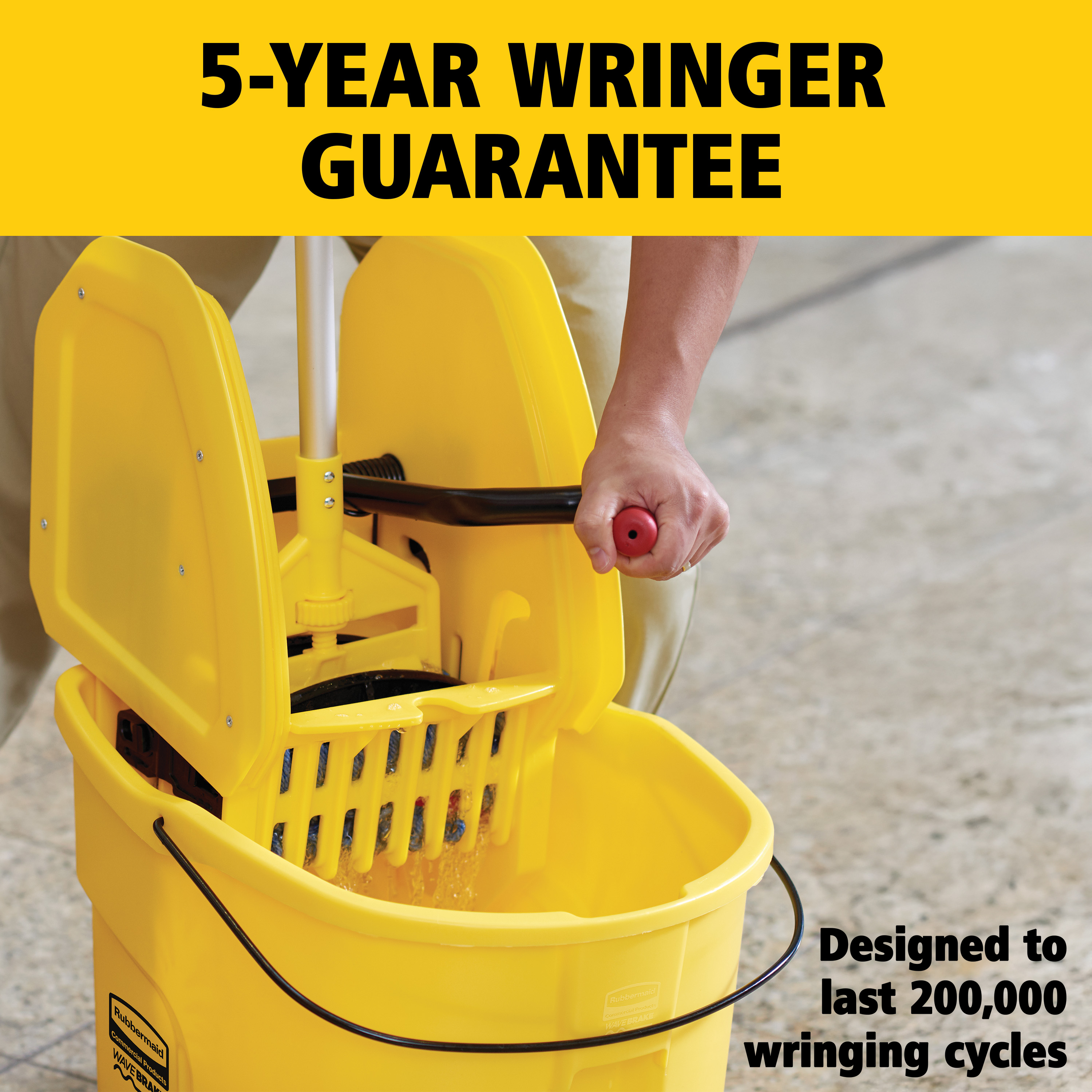 WaveBrake® Mop Bucket & Wringer 35 QT Plastic Yellow Down Press 1
