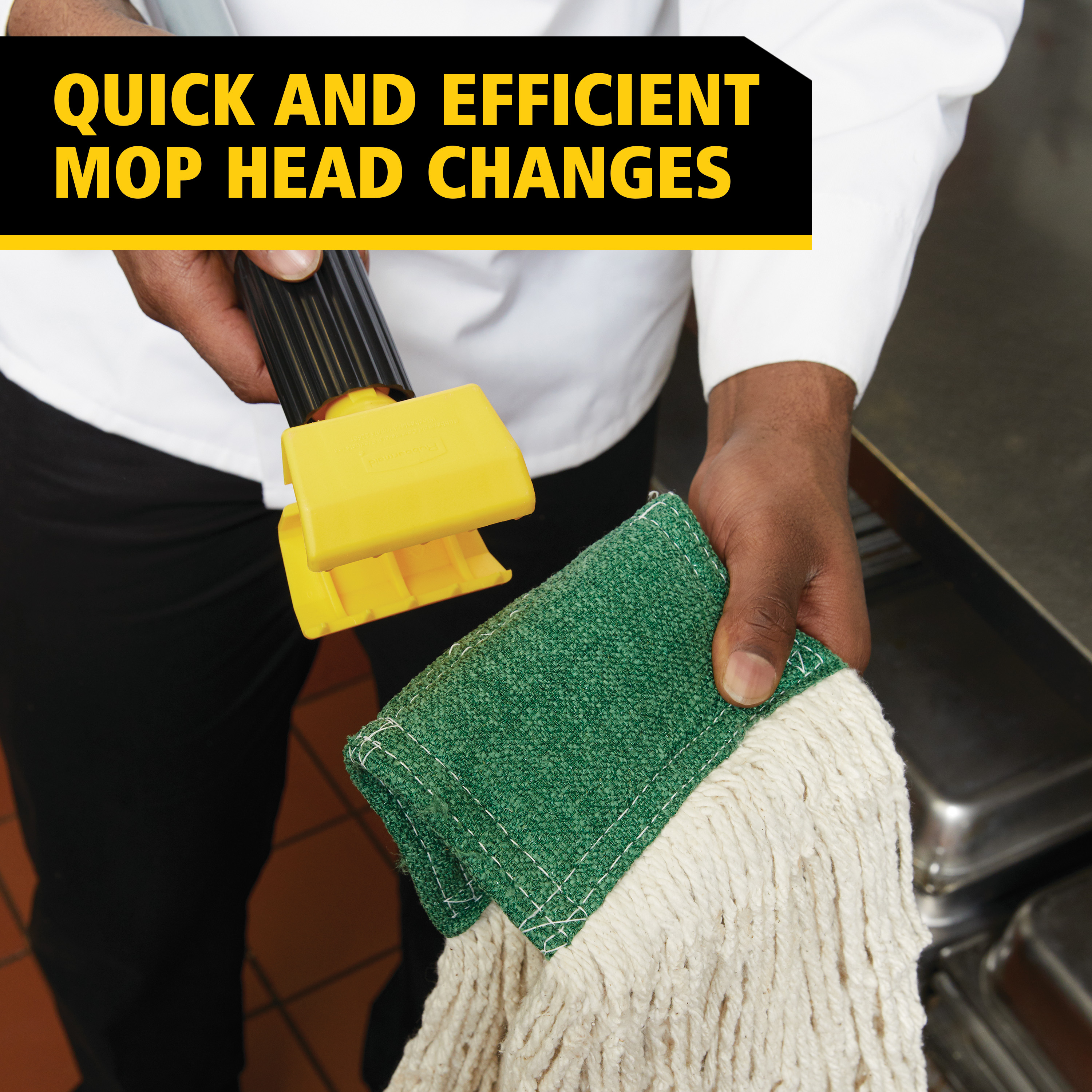 Gripper® Mop Handle 60IN Gray Yellow Fiberglass Clamp Style 1/Each