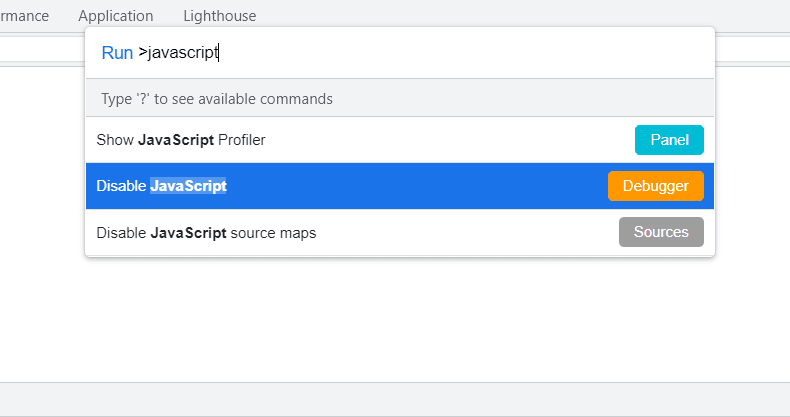 Disable JavaScript in DevTools using the command palette