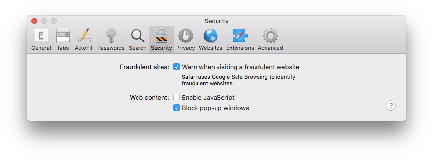 Disable JavaScript in Safari for Mac