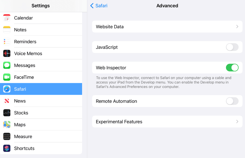 Disable JavaScript in Safari for iOS