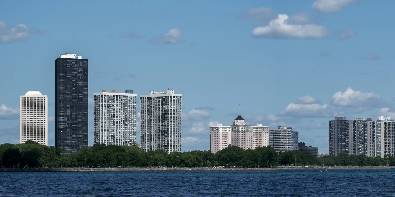 Edgewater vs. Andersonville: Edgewater's lakefront high-rises seen across Lake Michigan from Montrose Beach in Chicago