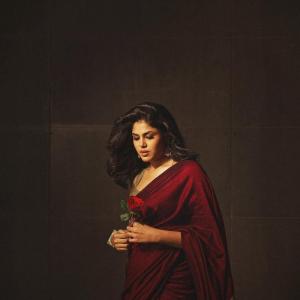 Actress Faria Abdullah in a Red Saree with Traditional Jewelry