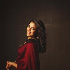 Actress Faria Abdullah in a Red Saree with Traditional Jewelry