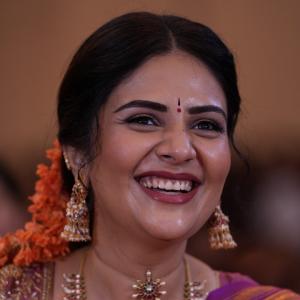 Sreemukhi Stuns In Traditional Saree Look At Event