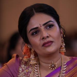Sreemukhi Stuns In Traditional Saree Look At Event