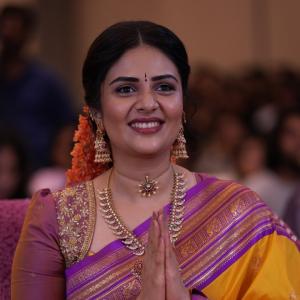 Sreemukhi Stuns In Traditional Saree Look At Event