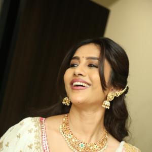 Actress Nabha Natesh Classic Saree Look With Jewellery And Natural Smile