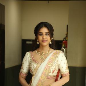 Actress Nabha Natesh Classic Saree Look With Jewellery And Natural Smile