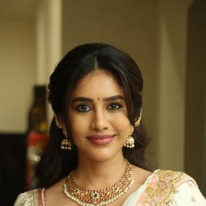 Actress Nabha Natesh Classic Saree Look With Jewellery And Natural Smile