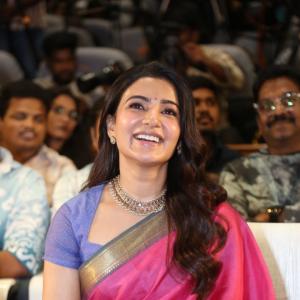 Actress Samantha shines in elegant pink saree at public event appearance