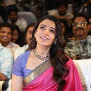 Actress Samantha shines in elegant pink saree at public event appearance