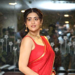 Raashi Singh Looks Radiant in Red Saree and Gold Jewellery