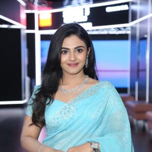 Actress Nayan Sarika Radiates Charm and Elegance in Blue Saree