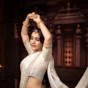 Nabha Natesh Looks Regal in an Ivory Saree and Gold Jewellery