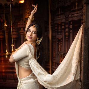 Nabha Natesh Looks Regal in an Ivory Saree and Gold Jewellery