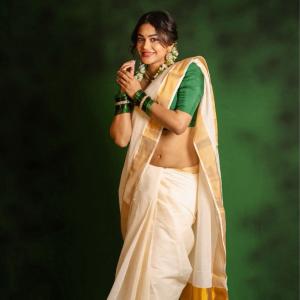 Payal Radhakrishna Pairs an Ivory Saree With Green