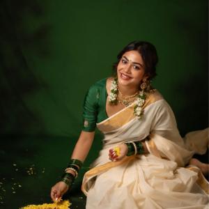 Payal Radhakrishna Pairs an Ivory Saree With Green